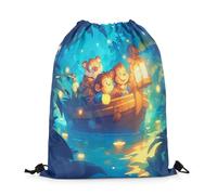 Drawstring Bags Adventure Animal,Cartoon Tiger Monkey,Tropical Firefly Lake Drawstring Backpack Storage Swimming Bag Waterproof Gym Sack For Traveling Shopping Gym