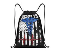 Drawstring Bags America Flag Nurse Heartbeat Swimming Bag Storage Drawstring Backpack Waterproof Gym Sack For Travel Traveling Gym