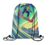 Drawstring Bags Aurora Skiing Winter Ski Themed Snowboard Skier For Snow Mountain Scene Drawstring Backpack Lightweight Swimming Bag Storage Gym Sack For Travel School Running 36X42CM