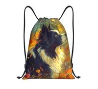 Drawstring Bags Autumn Countryside Border Collie Gym Bag Storage Gym Sack Resistant Swimming Bag For Travel School Shopping 36X42CM