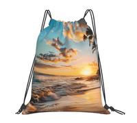 Drawstring Bags Beach Sunset Sea Swimming Bag Lightweight Gym Sack Resistant Drawstring Backpack For Traveling Shopping Travel