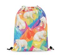 Drawstring Bags Bear,Rainbow Glacier For Lover,Arctic Wild Animals Drawstring Backpack Resistant Swimming Bag Waterproof Gym Sack For Shopping Travel Gym