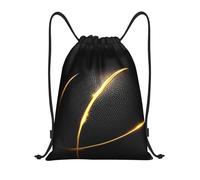 Drawstring Bags Black Basketball Gold Lines Pattern Drawstring Backpack Storage Swimming Bag Lightweight Gym Sack For Shopping Running School 36X42CM
