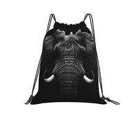 Drawstring Bags Black Elephant Head Hiking Drawstrings Backpack Sports Drawstring Gym Bag Storage Gym Sack For Beach Picnic Trip M