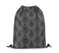 Drawstring Bags Black Grey Damask Retro European Flower Gothic Baroque Damask Romantic Royal Drawstring Backpack Storage Swimming Bag Multicolor Gym Bag For Travel School Running 36X42CM