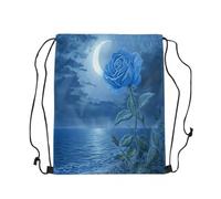 Drawstring Bags Blue Flower Beach Moonlight Night Drawstring Backpack Lightweight Gym Bag Resistant Swimming Bag For Running Shopping School 36X42CM