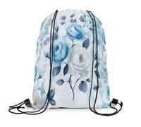 Drawstring Bags Blue Flower Ombre Retro Romantic Flower Print Chic Gym Bag Lightweight Drawstring Backpack Storage Gym Sack For Shopping Running School 36X42CM
