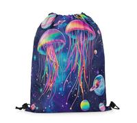 Drawstring Bags Blue Galaxy Starry Print Sea Animal Cute Cartoon Themed Gym Bag Multicolor Gym Sack Lightweight Swimming Bag For Running Travel Shopping 36X42CM