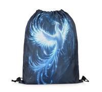 Drawstring Bags Blue Phoenix Gradient Bird Wild Animal Feather Trees Decor Mysterious Eastern Style Drawstrings Backpack Storage Gym Sack Lightweight Swimming Bag For Holidays School Trip M