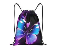 Drawstring Bags Blue Purple Butterfly Gym Sack Waterproof Swimming Bag Storage Drawstring Backpack For Running Shopping Travel 36X42CM