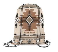 Drawstring Bags Boho Southwest Native American Design Southwestern Geometric Western Decor Beige Brown Drawstring Gym Bag Sports Swimming Bag Machine Washable Gym Sack For Party Running Picnic S