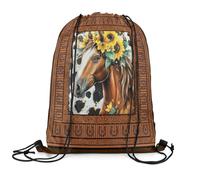 Drawstring Bags Brown Western Western Animal Horse Country Wild West Drawstring Backpack Multicolor Swimming Bag Lightweight Gym Sack For Shopping Travel School 36X42CM
