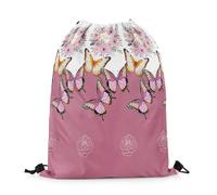 Drawstring Bags Butterfly Rustic Farm Romantic Themed Flower Silhouette Print Pink Drawstring Backpack Lightweight Swimming Bag Resistant Gym Sack For Shopping Running School 36X42CM
