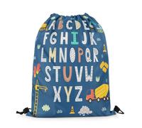 Drawstring Bags Cartoon Alphabet Truck Excavator Construction Transport Vehicle Drawstring Gym Bag Resistant Drawstrings Backpack Multicolor Swimming Bag For Party Beach School M