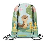Drawstring Bags Cartoon Animal Cute Duck Pink Lotus Butterfly Lovely Wild Animal Rustic Style Gym Sack Resistant Drawstrings Backpack Multicolor Swimming Bag For Shopping Picnic Travel M