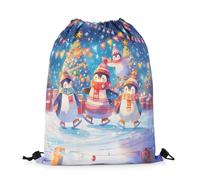 Drawstring Bags Cartoon Penguin Colorful Christmas Light New Year Lovely Wild Animal Winter Theme Drawstring Gym Bag Storage Gym Sack Sports Drawstrings Backpack For Traveling School Beach M