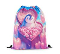 Drawstring Bags Cartoon Penguin Love Balloon Groovy Flower Romantic Gym Sack Multicolor Gym Bag Lightweight Swimming Bag For Travel School Shopping 36X42CM