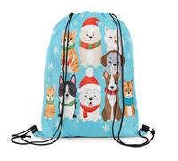 Drawstring Bags Cartoon Pet Cute Dog Cat Winter Magical Snowflake Pet Animals With Christmas Hats Drawstring Backpack Multicolor Swimming Bag Lightweight Gym Sack For Travel School 36X42CM