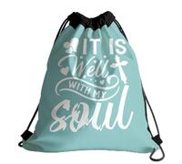 Drawstring Bags Christianty Religious It Is Well With My Soul Gym Sack Multicolor Drawstrings Backpack Large Capacity Swimming Bag For School Running Picnic M
