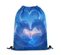 Drawstring Bags Couple Dolphin Romantic Style Heart Cartoon Cute Wild Sealife Theme Gym Sack Storage Gym Bag Resistant Drawstring Backpack For Shopping Running School 36X42CM