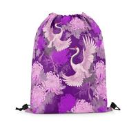 Drawstring Bags Crane Pink Purple Blooming Chrysanthemum Chinese Style Wild Birds Animal Drawstrings Backpack Waterproof Gym Sack Storage Swimming Bag For Trip Picnic Traveling S