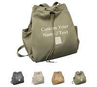 Drawstring Bags, Custom Embroidered Drawstring Backpack，Army Green | Personalised Waterproof Nylon Rucksack With Large Capacity, Suitable For Gym, School, Commuting, Travel, Adults And Children