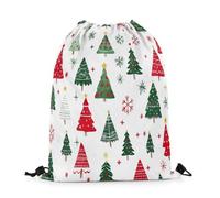 Drawstring Bags Cute Cartoon Xmas Tree Doodle Pine Lovely Snowflake Merry Christmas Drawstring Backpack Multicolor Swimming Bag Lightweight Gym Sack For Shopping Travel School 36X42CM