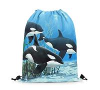 Drawstring Bags Cute Dolphin 3D Kawaii Dolphin Underwater World World Gym Sack Lightweight Swimming Bag Multicolor Drawstring Backpack For Shopping Running School 36X42CM