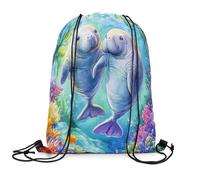 Drawstring Bags Cute Manatee Cartoon Animal Fish Sea Creatures Marine Life Sealife Drawstring Gym Bag Waterproof Swimming Bag Resistant Gym Sack For Party Beach Holidays S