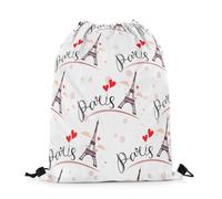 Drawstring Bags Eiffel Tower Romantic Paris French Anniversary Day Cute Sweetheart Drawstring Backpack Storage Swimming Bag Resistant Gym Bag For Travel School Shopping 36X42CM