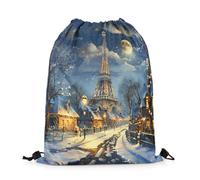 Drawstring Bags Eiffel Tower,Winter Snowy Streets,Romantic French Style Drawstring Backpack Lightweight Swimming Bag Storage Gym Sack For Traveling Gym Travel