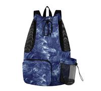 Drawstring Bags For Men Women Camp Bag With Water Bottle Pocket Cinch Sacks Waterproof Blue Abstract Line