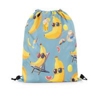 Drawstring Bags Funny Banana Cartoon Tropical Fruit Ice Cream Juice Drawstring Gym Bag Storage Swimming Bag Multicolor Gym Sack For Swimming Running Party M