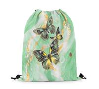 Drawstring Bags Gold Marble Black Butterfly Pastel Green Marbling Abstract Ombre Ink Art Rustic Animal Drawstring Backpack Storage Swimming Bag Resistant Gym Sack For School Running 36X42CM