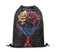 Drawstring Bags Golden Pink Romantic Gothic Flowers Rustic Farmhouse Gym Bag Multicolor Gym Sack Lightweight Swimming Bag For Shopping Running School 36X42CM