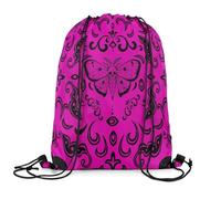 Drawstring Bags Gothic Death Moth Hot Pink Black Damask Goth,Boho Moth Skull Halloween Retro Animal Flower Drawstring Backpack Storage Swimming Bag Waterproof Gym Sack For Gym Shopping Traveling