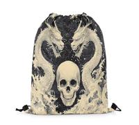 Drawstring Bags Gothic Dragon Sugar Skull For Dragon Scale Ancient Animal Wave Drawstring Backpack Multicolor Swimming Bag Resistant Gym Sack For School Travel Running 36X42CM
