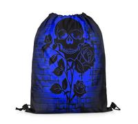 Drawstring Bags Gothic Flower Romantic Fashion Neon Blue Skeleton Drawstring Backpack Multicolor Swimming Bag Storage Gym Sack For Running School Travel 36X42CM