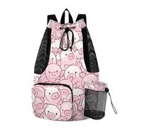Drawstring Bags Gym Swim Bag With Water Bottle Pocket String Bag For School Waterproof Cute Pig Face Animal