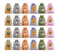 Drawstring Bags, Halloween Bags - 24 Pcs Burlap Bags for Candy Candy Bags Trick or Treat Bags with Drawstrings, Happy Halloween Bag for Halloween Supplies