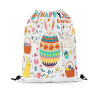 Drawstring Bags Happy Easter,Cute Rabbit Eggs,Spring Flowers Botanical Cinch Bag Waterproof Drawstring Backpack Resistant Swimming Bag For Party Running Shopping 36X42CM