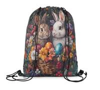 Drawstring Bags Happy Easter Rabbit Cartoon Animal For Spring Flower Rustic Cinch Bag Waterproof Drawstring Backpack Sports Swimming Bag For Party Travel Running 36X42CM