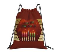 Drawstring Bags Happy Kwanzaa African American Heritage Festival Drawstring Gym Bag Multicolor Swimming Bag Resistant Gym Sack For School Travel Trip M