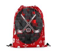 Drawstring Bags Hockey Red Black Neon Geometric Check Grids Winter Ice Hockey Stick Puck Drawstring Backpack Lightweight Swimming Bag Resistant Gym Sack For Travel School Running 36X42CM