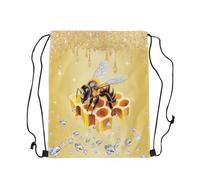 Drawstring Bags Honeybee Cute Animals Yellow Sequin Art Crystal Diamond Print Drawstrings Backpack Resistant Gym Sack Waterproof Swimming Bag For Running Holidays Trip M