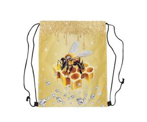 Drawstring Bags Honeybee Cute Animals Yellow Sequin Art Crystal Diamond Print Drawstrings Backpack Resistant Gym Sack Waterproof Swimming Bag For Running Holidays Trip M