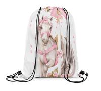 Drawstring Bags Horse Cute Animal Farmhouse Flower Bow Print Gym Sack Multicolor Swimming Bag Storage Gym Bag For Travel Running School 36X42CM