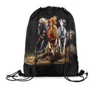 Drawstring Bags Horse Galloping Horse 3D Wild Farmhouse Animal Pattern Western Rustic Cabin Country Drawstring Backpack Multicolor Swimming Bag Lightweight Gym Bag For Travel School 36X42CM