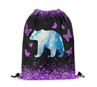 Drawstring Bags Hunt Bear Glitter Print Butterfly Luxury Marble Pattern Gym Sack Sports Drawstrings Backpack Machine Washable Drawstring Gym Bag For Beach Travel Traveling M