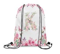 Drawstring Bags Initial A-Z Initial K Flower Monogrammed Romantic Alphabet Gym Bag Resistant Drawstring Backpack Multicolor Swimming Bag For Running Travel School 36X42CM